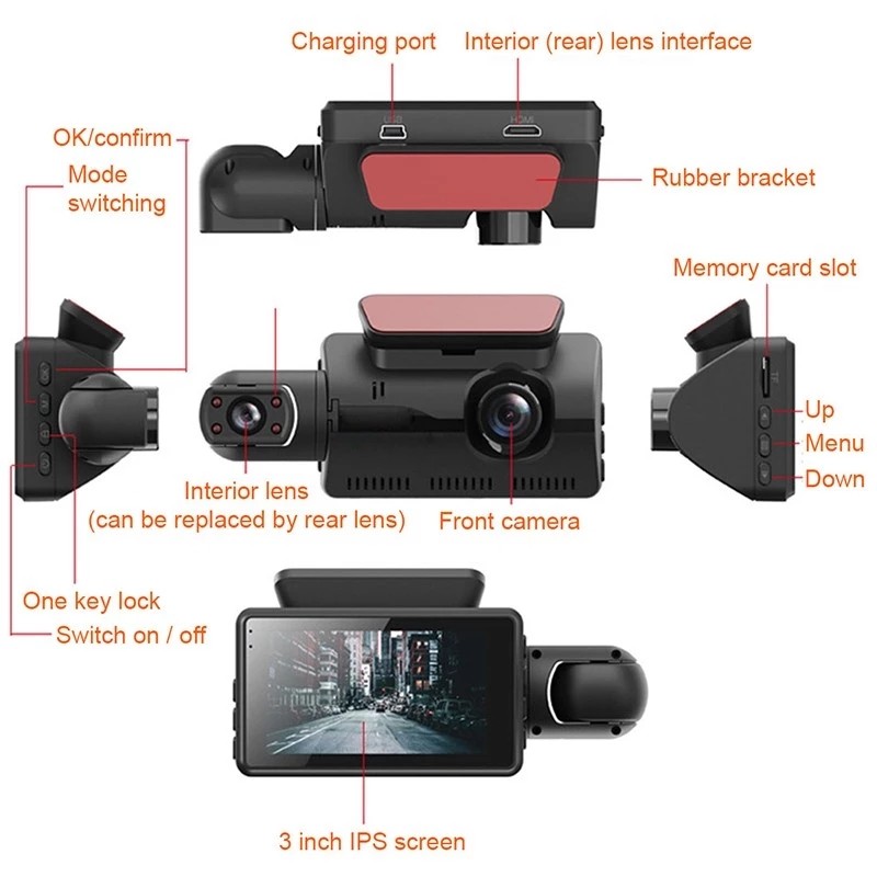 2 Lens Video GPS DVR Camera Car Camcorder Night Vision Loop Recording FHD1080P