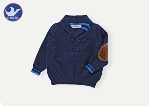 Long Sleeves Boys Shawl Neck Sweater / Jumper , Boys Wool Jumper Fake Suede