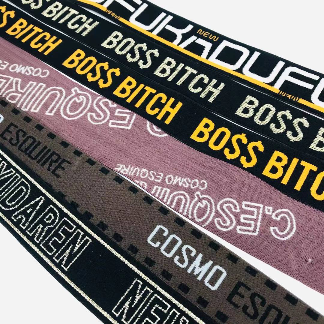 Wholesale Small Moq 30mm Custom Print Debossed Logo Soft Nylon Jacquard Ribbon Elastic Woven Webbing Strap For Belts