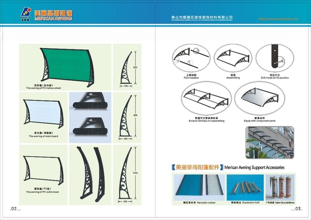 Window Canopy Polycarbonate Shade Awning Supported by Dependable Width Balcony Bracket