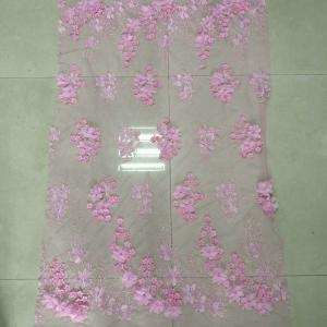 China 3D Flower Applique Embroidery Lace Fabric with bead and rhinestone wholesale
