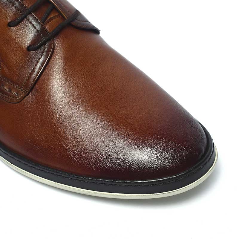 Brown Lace up Brush Finishing Mens Genuine Leather Casual Shoe
