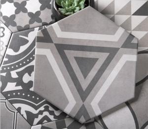 China Hexagon White And Black 8'X9.2' Modern Porcelain Tile Matte Finished wholesale