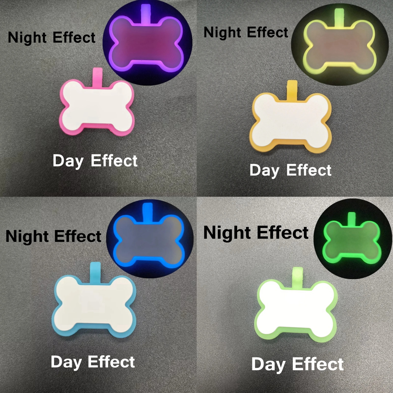 Bone Shape Custom Laser Logo Glow Silicone Lights Animal Collar Silicone Dog Tag Kit