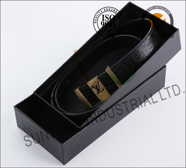 Black Luxurious Leather Belt Corrugated Packaging Boxes Custom Logo Printed