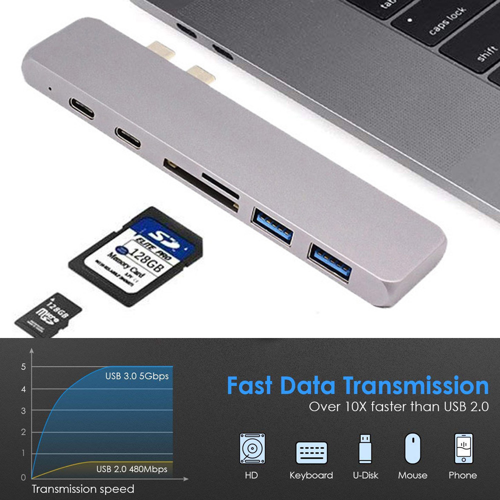 New product USB-C Hub 7 in 1 thunderbolt 3 usbc Docking station hub for 2016 2017 2018 macbook pro adapter HUB