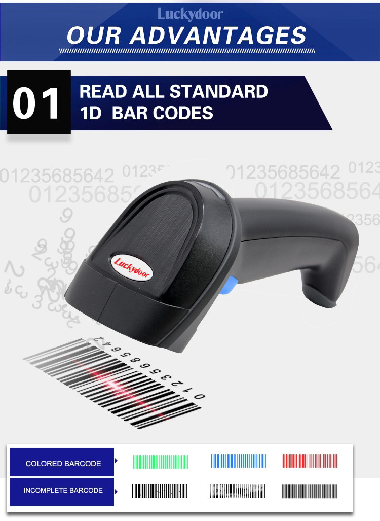 Handheld Wired POS Barcode Scanner Supermarket Checkout USB RS232 1D Bar Code Reader