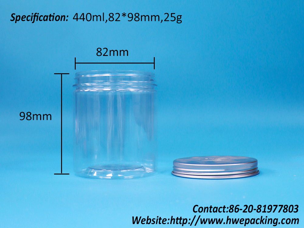Transparent Round Wide Mouth Plastic PET Food Grade Candy Packing Jar Aluminum Lid