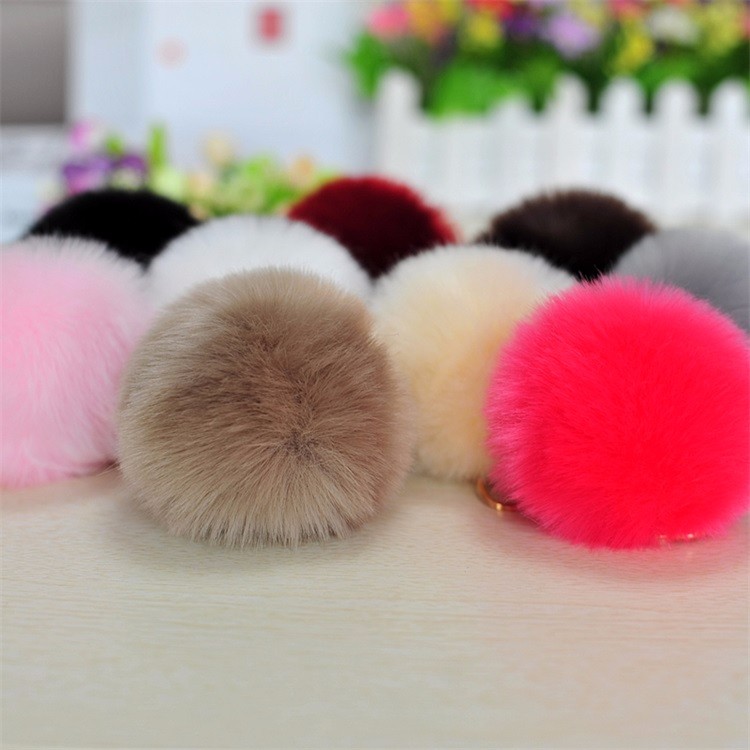 New fancy cute cheap faux fox fur pom pom ball key chain / Small pom pom key chain / Animal pom pon