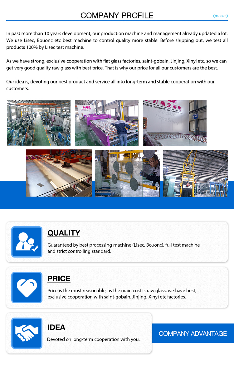 Fashion Building 3300*2140mm Pvb Film 0.38-3.8mm Laminated Glass For Curtain Wall