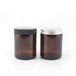 1 - 8 Oz Amber Glass Jars , Round Amber Glass Cosmetic Jars With Metal / Plastic