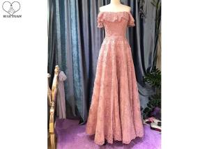 China Beautiful A Line Ball Gown , A Line Pink Prom Dress Off Shoulder Back Zipper wholesale