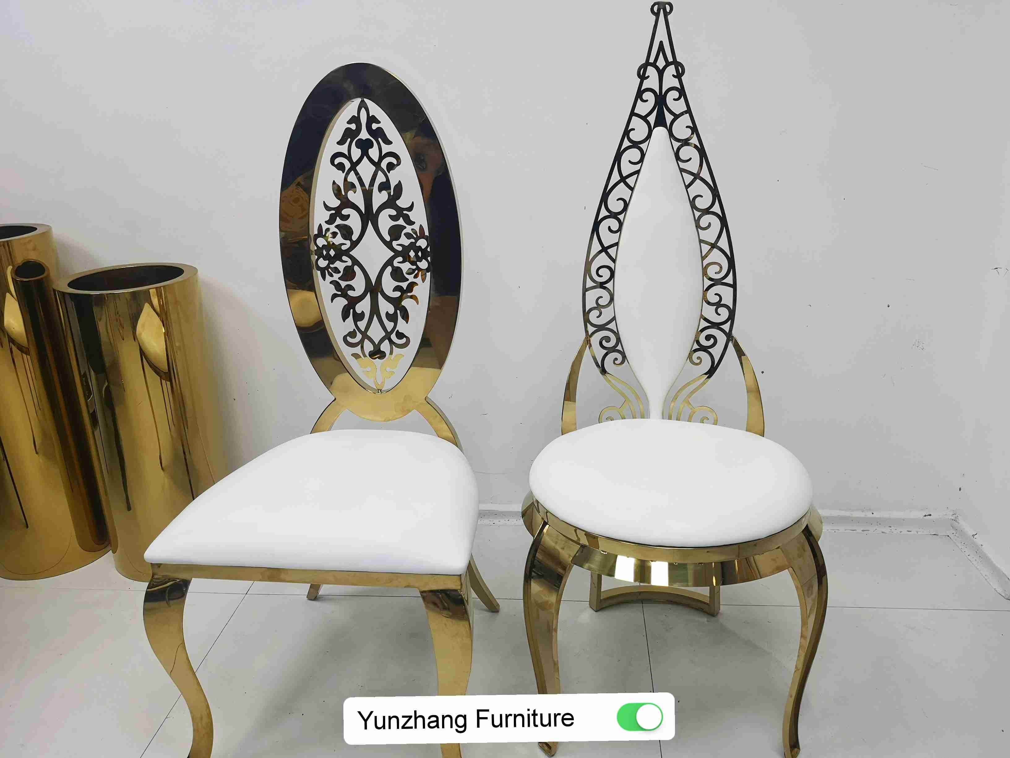 Ellipse High Back Golden Wedding Dining Chair With Flower OEM