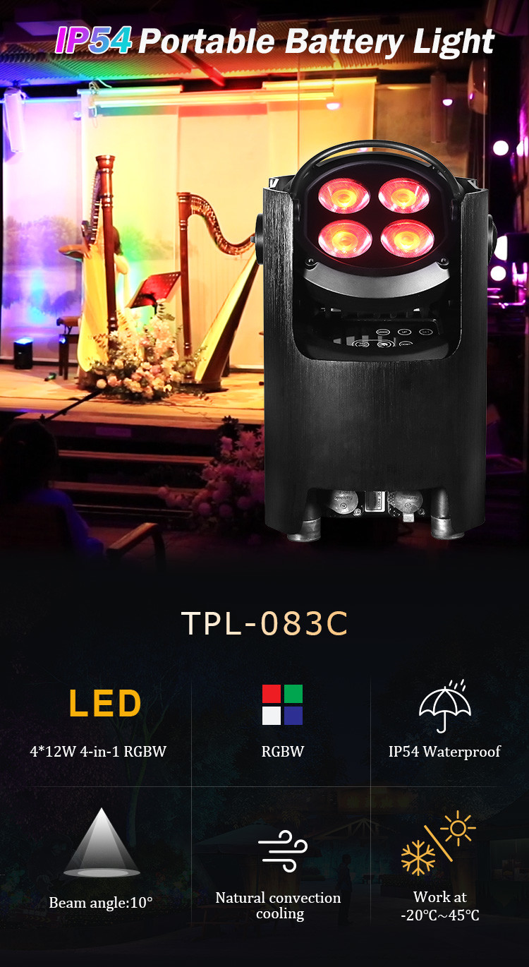 Battery Powered Up Light 4*12W RGBW 4in1 LED Uplights Battery Par Light for Dj Club Party Wedding Stage