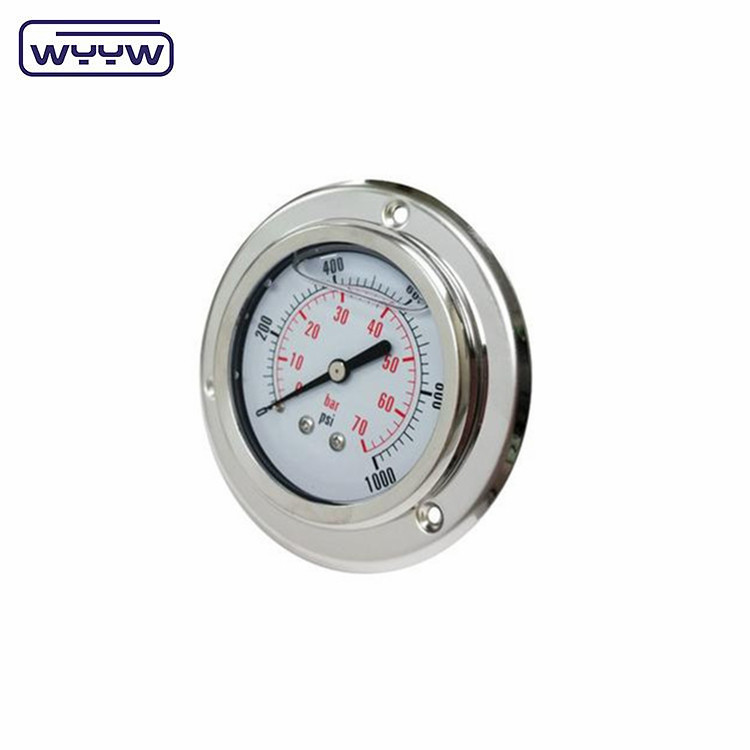 400 Bar Manometer Air Pressure Flange Panel Mount Oil Filled Stainless Steel