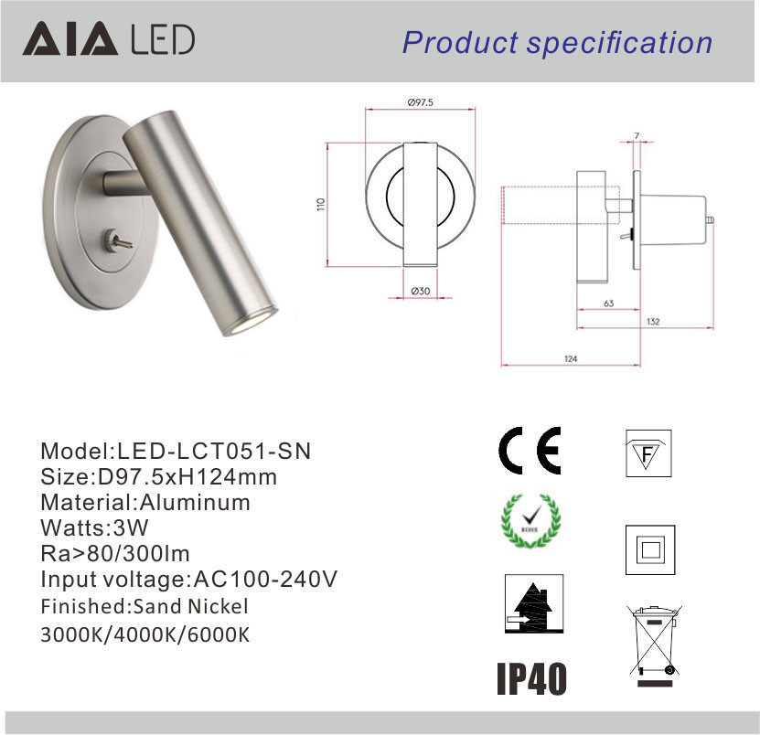 Indoor recessed mounted bedroom bed wall lighting headboard wall light led reading bedside wall lamps for villas