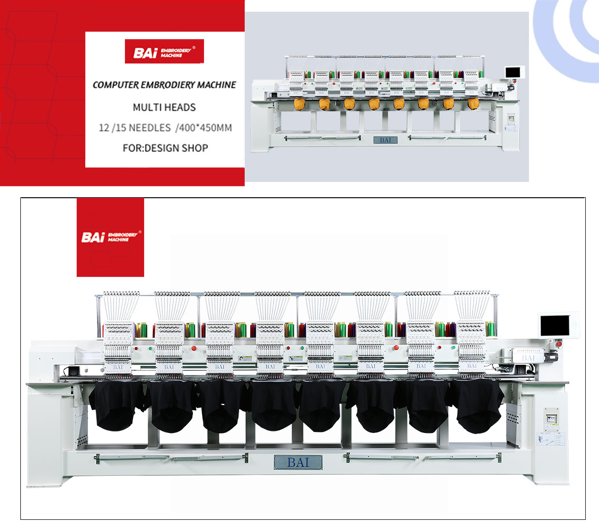 BAI Multi Head Embroidery Machine Computerized 400mm For Textile