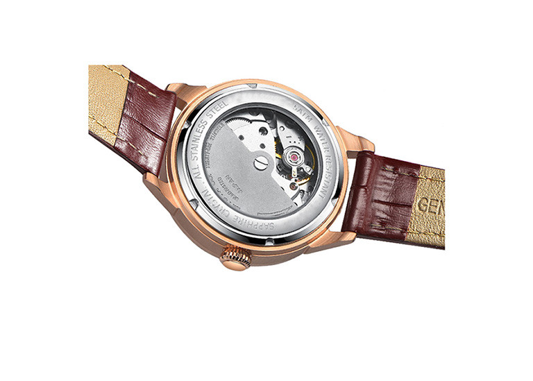 Leather Ladies Wrist Watch , Two Layers Dial Automatic Mechanical Watch