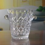 Machine Made Embossed Round Glass Bucket With Handle