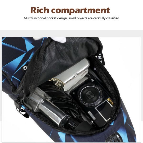 Men Anti Theft Chest Bag Short Trip Messengers Bags USB Charging Crossbody