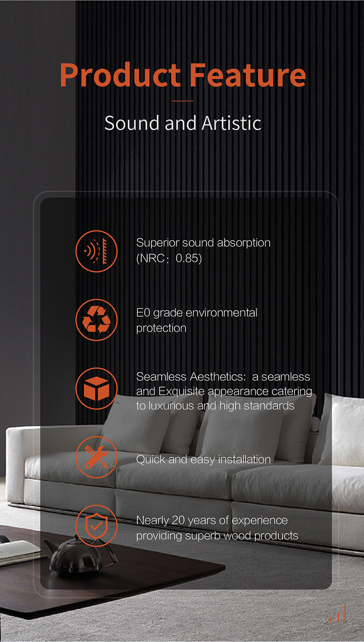 Black Color Acoustic Wood Slat Panels Polyester Fiber MDF For Hotel Decor