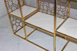 China Hollow Out Pattern Carving Design Storage Cabinets Marble Gold Plated Shelving wholesale