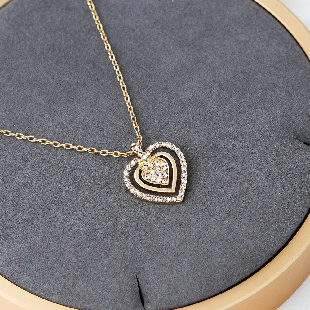 Gold Plated Bling Bling Love Heart Diamond Pendant Link Chain Necklace for Women
