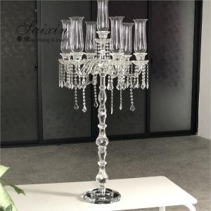 China Hot custom wedding decoration centerpieces long stem 7 arms crystal candle holder wholesale