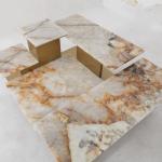 Stainless Steel Central Coffee Table With Brushed Gold Satin Finish Marble Top