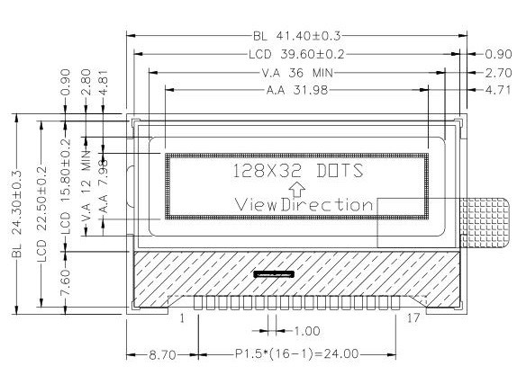 128x32 Dots Monochrome Graphic LCD Display COG With ST7565R IC SPI Interface