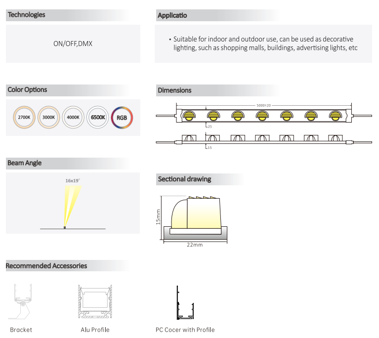 2515 LED IP67 RGB Wall Washer Strip Light Multiple Color Options 2835 / 5050 24V