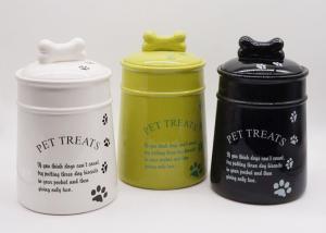 China Ceramic Personalized Dog Treat Jar , Pet Food Canister With Decal Silicone Sealed wholesale
