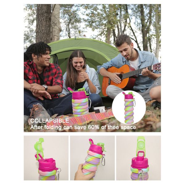 BPA Free Collapsible Silicone Water Bottle For Outdoor Sport 500ml Capacity