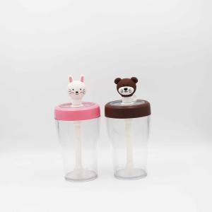 China Kids Transparent Plastic Water Bottles With Cartoon Bear Stopper wholesale
