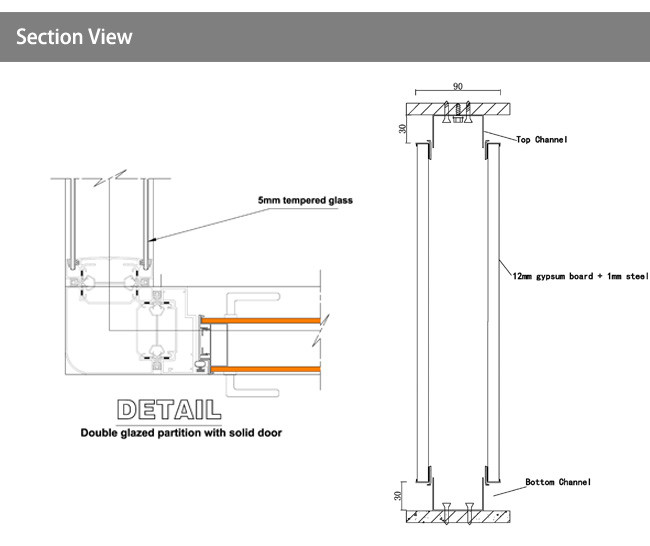 Acoustic Steel Solid Partition Wall Prefabricated Demountable Glass Office Partitions