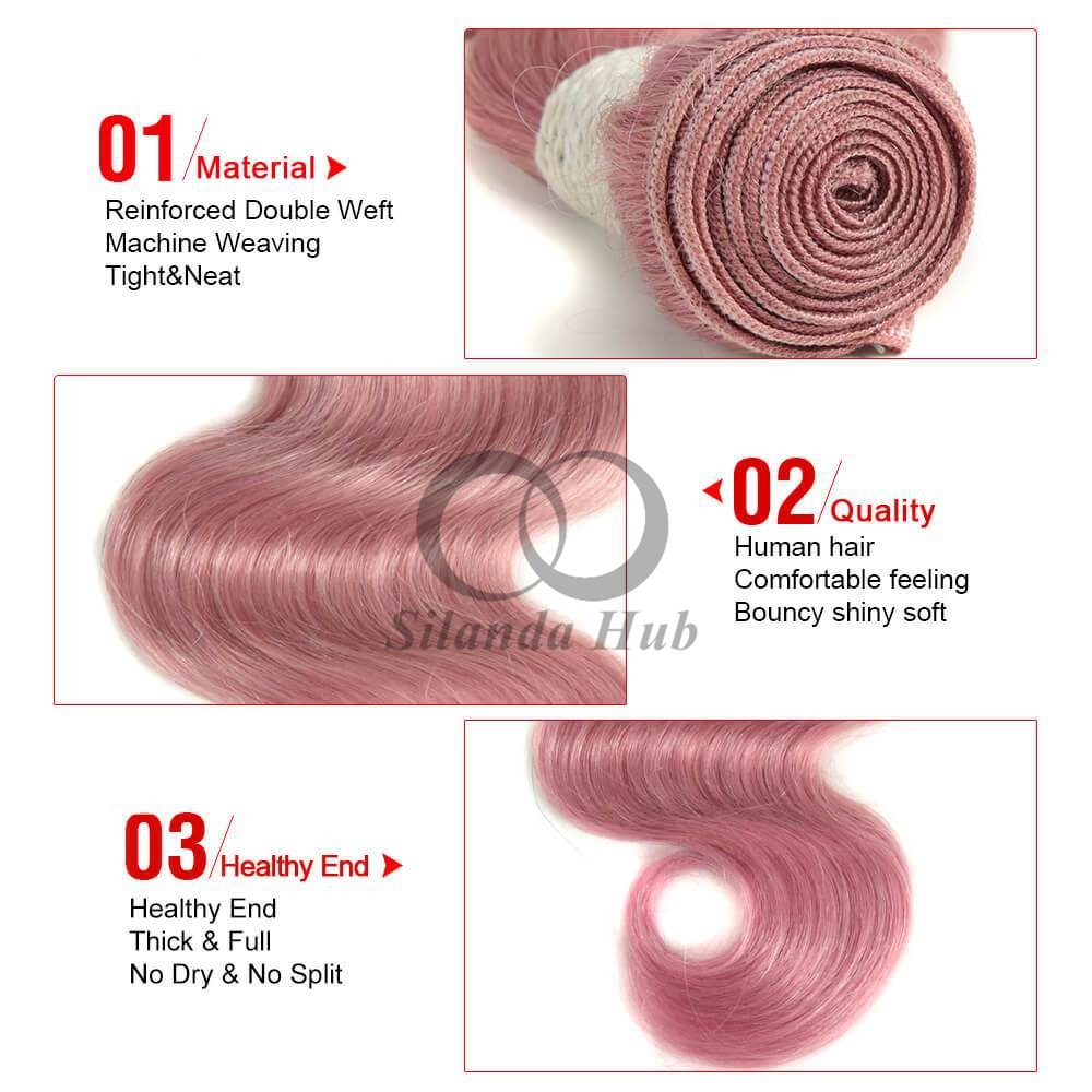 Pink Body Wave Remy Human Hair Bundles Sew In Weave Bundles Brazilian Bundle Deals