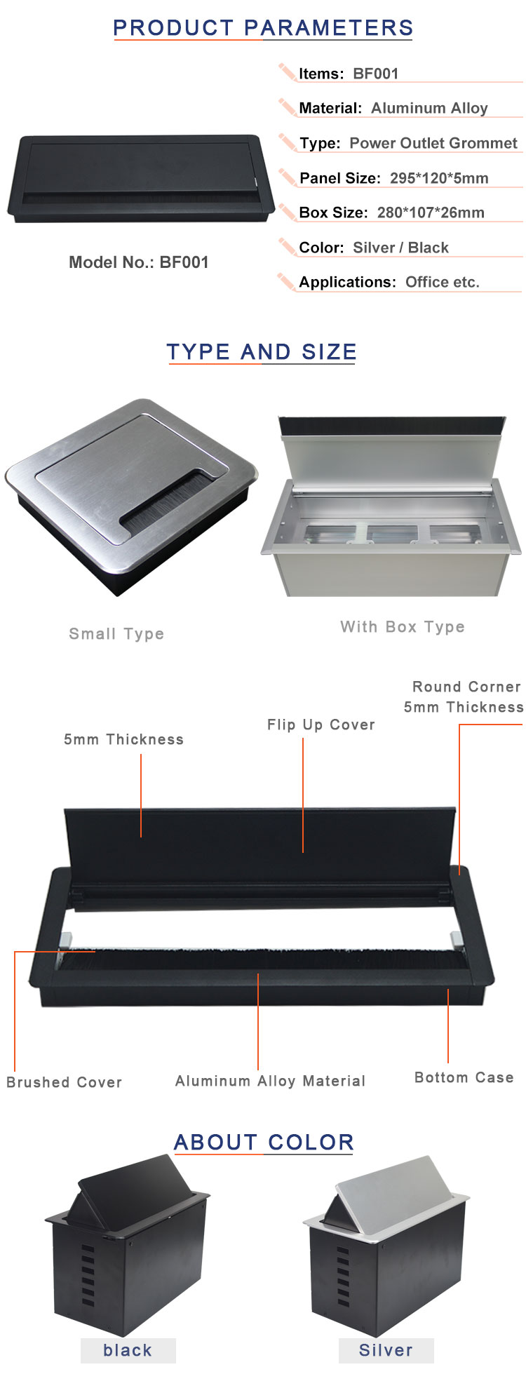 aluminum alloy computer table wire cable grommet box