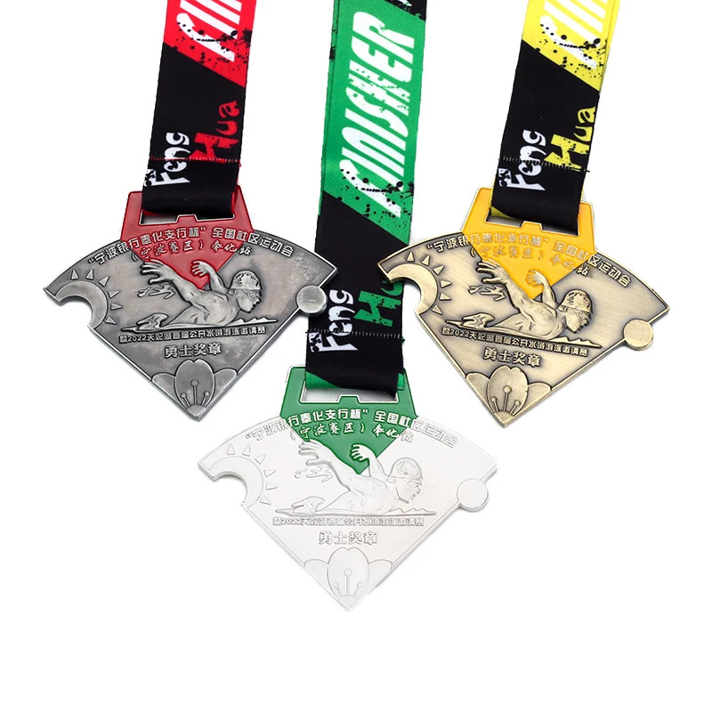 Free Design OEM Custom Gold Enamel Award Medals Customized Running Puzzle Medal