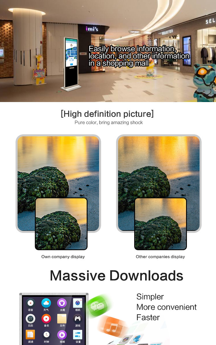 43" Single Dided Totem Black Advertising Digital Signage Kiosk With Free CMS Software