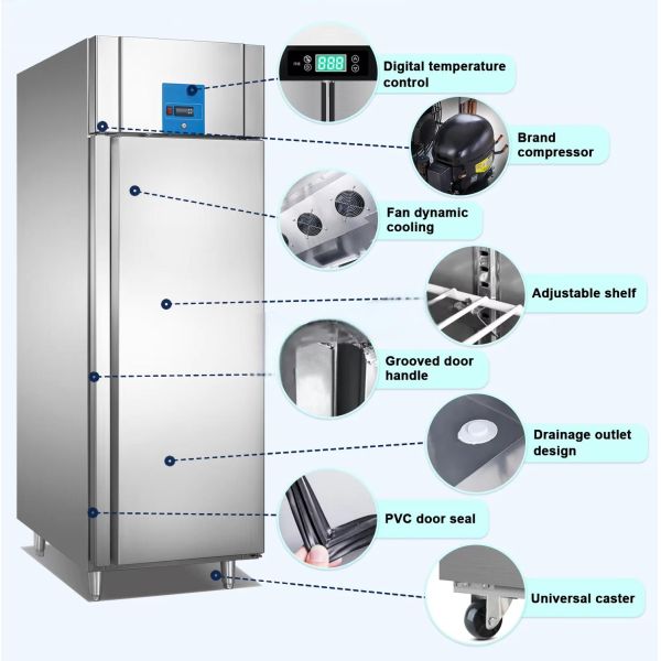 Commercial Kitchen Freezer Single Temperature Stainless Steel Double Door Refrigerator Air Cooled Refrigerator