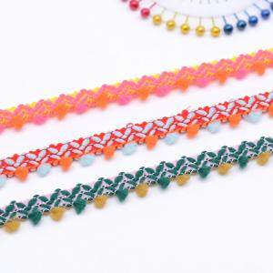 China Crafts Woven 1.2cm Mixed Colour Pom Pom Trim wholesale