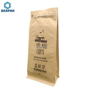China Flat Bottom k Glossy 150g Brown Kraft Paper Coffee Bags wholesale