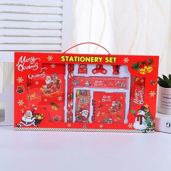 Children School Supplies Christmas Cartoon Eraser Pencil Set with Red Wood Pencils