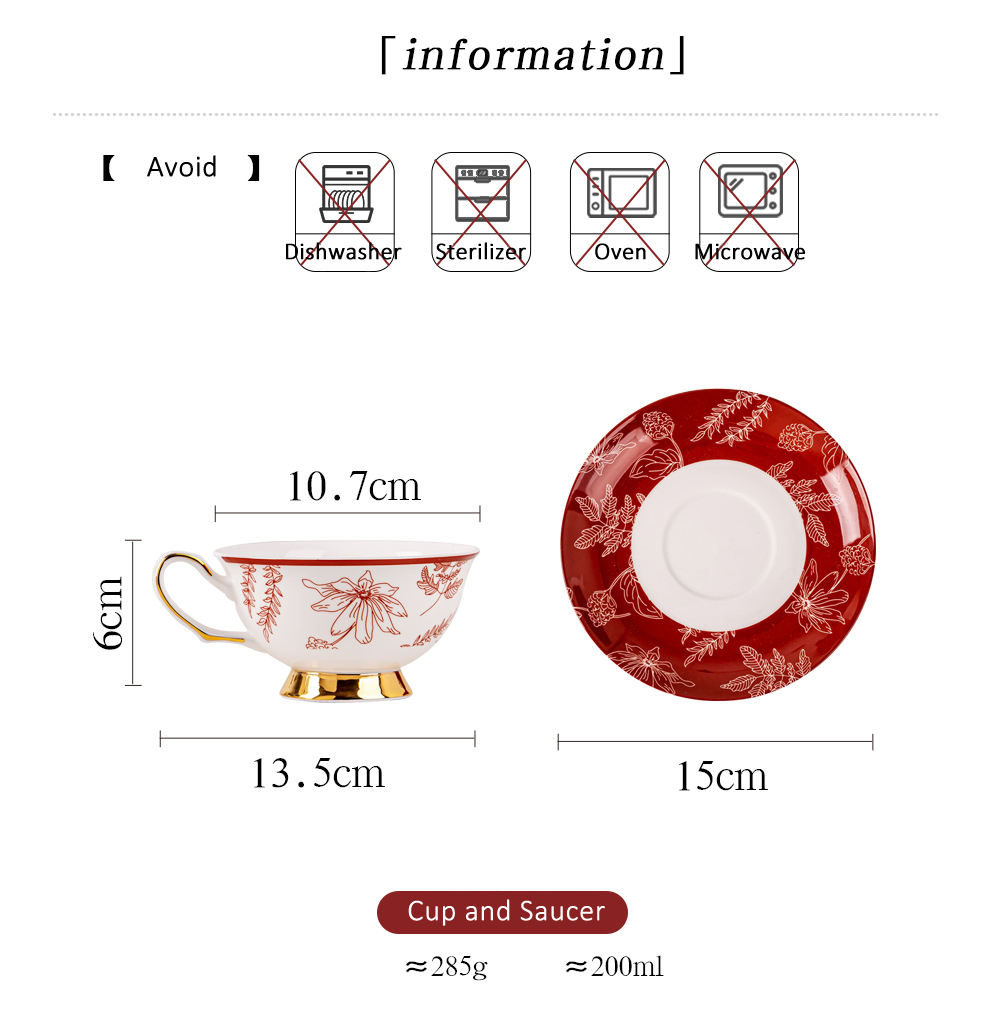 Vintage Design Style Luxury Porcelain Tea Cup And Saucer Set Sustainable Bone Gift