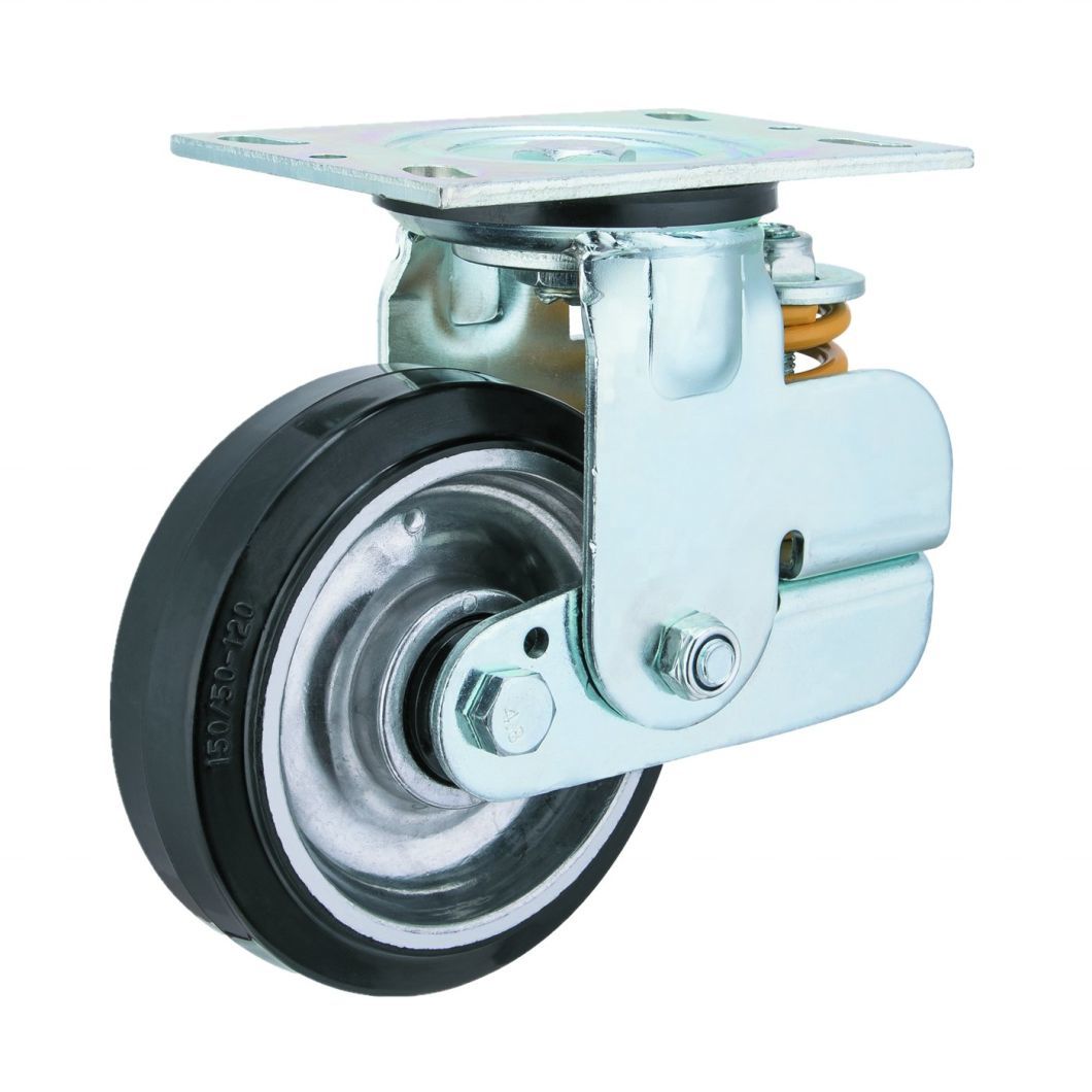 High Quality 6 Inch Rubber /Polyurethane Spiral Shock Absorption Fixed Casters Wheel
