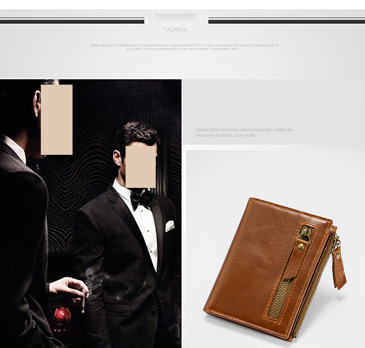Minibook Genuine Leather Male Wallet with Anti-Theft Protection and Customizable Logo