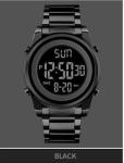 220mm Silvertone 3BAR Stainless Steel Digital Watch Waterproof Digital
