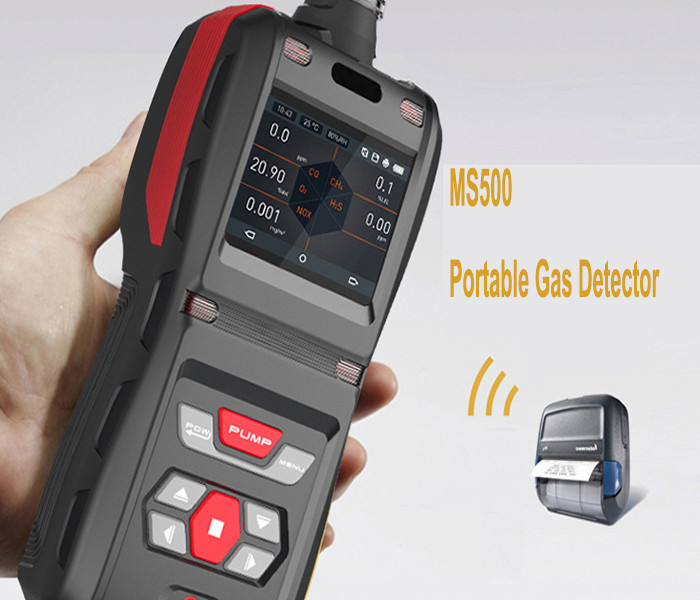 Black Handheld Multi Gas Detector , Five In One Gas Flow Detector MS500 IP66