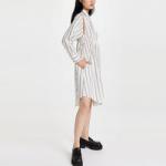 Ladies Collared Neck Dresses Long Sleeve Side Pocket Cotton Striped Print Shirt