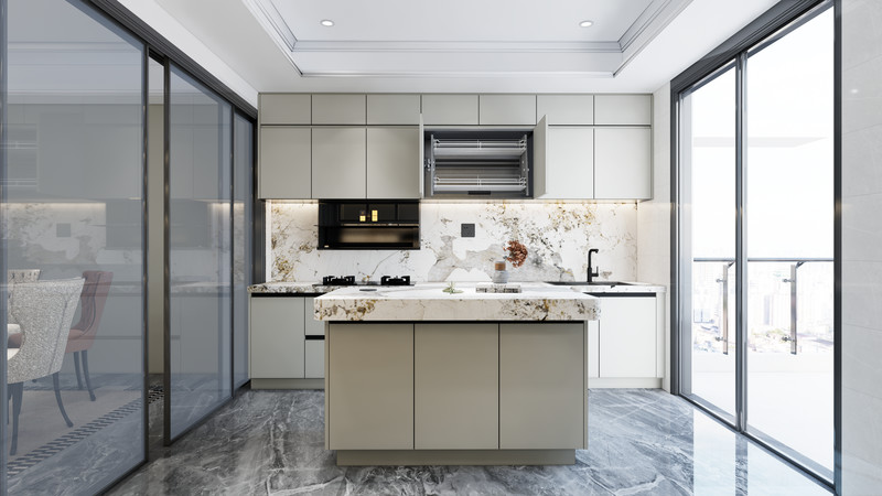 Fadior Dual-Line Design Soft Beige Stainless Steel Kitchen Cabinets